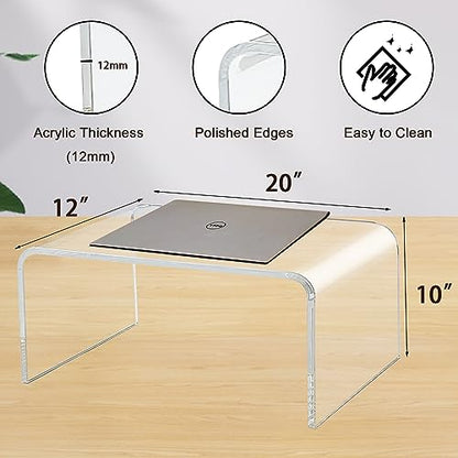C-Shape Acrylic Side Table, 20" L x 12" W x 10" H x 1/2" Thick Clear End Table, Transparent Nightstand with Waterfall Edges, Modern Lucite Side Table for Living Room - size: 20" L x 12" W x 10" H