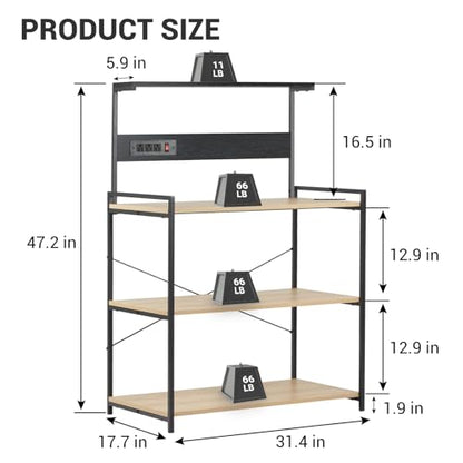 4-Tier Kitchen Baker's Rack with Power Outlet, Microwave Stand and Storage Shelves, Coffee Station Organizer (White Maple and Black) - color: White Maple+black