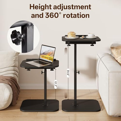 TV Tray Table, Sofa Side Armrest Tray, C Shaped End Table | Adjustable Height, Flip-Top, Snack Side Table with 360° Swivel and 180° Tilt, for Couch, Small Spaces, Bed, Chair, Black - color: Black