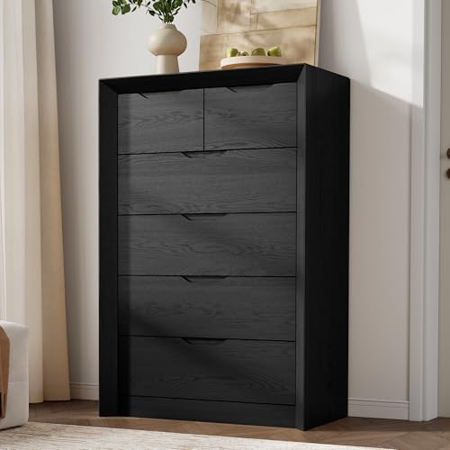 YANSNWO Black 6 Drawer Dresser for Bedroom, 47.4" Tall Dressers & Chest of Drawers with Unique Panel & Thickened Frame, Mid Century Modern Dresser with Handless Design for Living Room, Hallway - color: Black, size: 15.6"D x 31.5"W x 47.4"H (6 Drawers)