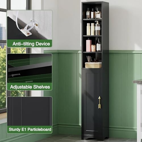 VECELO 71” Freestanding Storage Cabinet with 6 Removable Shelves, Bottom Closed Compartment, Elevated Dust-Resistant Base, Adjustable Organizer for Home-Black - color: Black