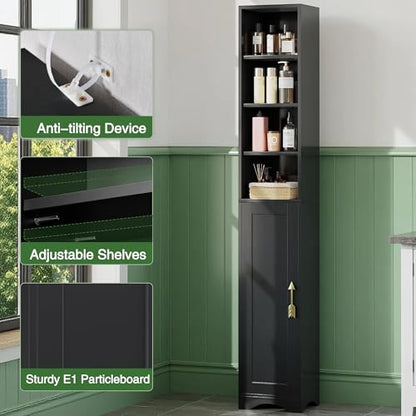VECELO 71” Freestanding Storage Cabinet with 6 Removable Shelves, Bottom Closed Compartment, Elevated Dust-Resistant Base, Adjustable Organizer for Home-Black - color: Black