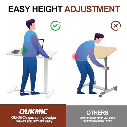 Mobile Standing Desk Portable Pneumatic Laptop Rolling Cart Adjustable Height, 26"-37" Tiltable Overbed Table Sit Stand Computer Workstations for Home Office w/Wheels Flat Desk 32", White - size: 26“-37”