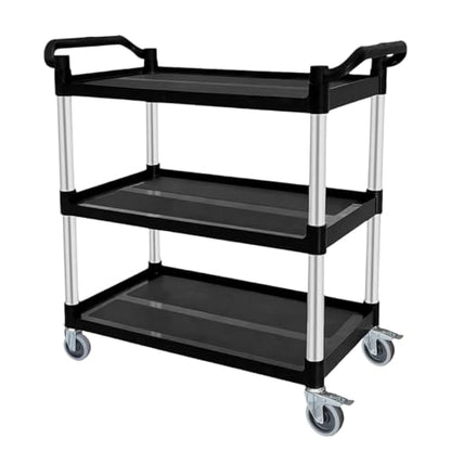 Plastic Utility Carts with Wheels, 3-Tier Rolling Cart, Restaurant Cart | 300 lbs Heavy Duty Capacity with 4 inch Silent Casters(2 Lockable), for Home, Office, Restaurant, Warehouse.31.5"× 16" × 38" - size: 31.5"×16"×38" S