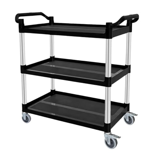 Plastic Utility Carts with Wheels, 3-Tier Rolling Cart, Restaurant Cart | 300 lbs Heavy Duty Capacity with 4 inch Silent Casters(2 Lockable), for Home, Office, Restaurant, Warehouse.31.5"× 16" × 38" - size: 31.5"×16"×38" S