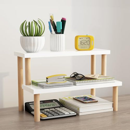 Small Plant Stand Indoor Ladder Shelf Desk, 2 Tiers Desktop Flower Stand Window Sill ,Wood Display Stand for Succulent Cupcake Spice Rack Countertop ( White, 14.2") - size: 2 Tiers