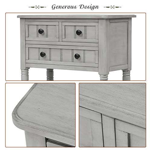 Knocbel Slim Antique Entry Console Table with Drawers & Bottom Open Shelf, Solid Wood Sofa Couch Table for Entryway Hallway Living Room (Gray Wash) - color: Gray Wash