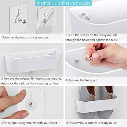Wall Mounted Shoes Rack 2Pack with Sticky Hanging Strips, Plastic Shoes Holder Storage Organizer,Door Shoe Hangers (SM03-White-2) - color: SM03-White-2