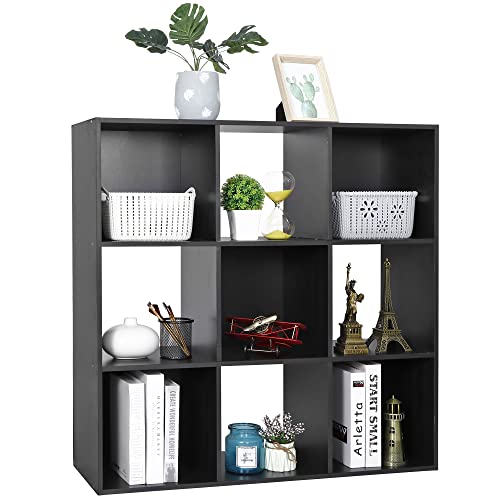 9 Cube Storage Shelf Organizer, Wood Bookshelf Organization Unit, Cube Shelves for Home Office Bedroom Living Room, Black - color: Black, size: 9 Cube