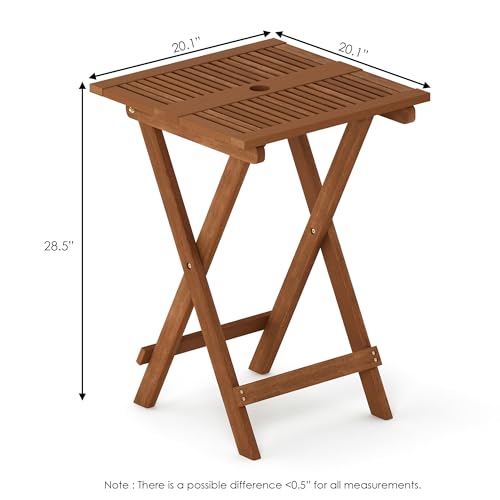 Furinno TIOMAN Folding Outdoor Side Table, Patio End Table, Portable Wood Coffee Table for Balcony, Garden, Porch, Teak Oil Finish, Light Wood - size: 20.1"D x 20.1"W