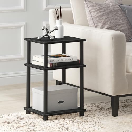Furinno JUST Side Table, 3-Tier End Table, Open Shelves Night Stand, Bedside Table, Toolless Assembly, for Living Room, Bedroom, Bathroom, Americano - color: Americano/Black, size: 1-Pack, Plastic Poles, style: 1-Pack