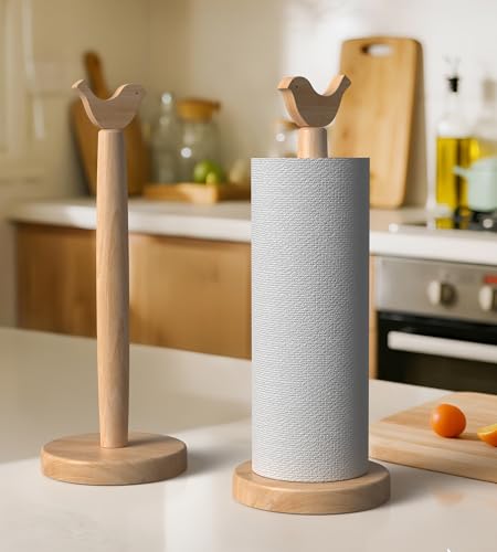 KitchLife Cute Wooden Paper Towel Holder Countertop - Solid Freestanding Paper Towel Dispenser Stand Organizer with Anti-Skid Base (Bird) - style: Bird