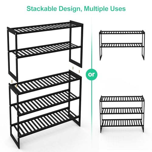 Jripae 5 Tier 32.5*10.5*30.3in Bamboo Shoe Rack for Closet Entryway Bedroom | Stackable Shoe Shelf Holder for Men/Women Hallway/Garage, Bookshelf, Flower Rack, Home Space Saving - size: 5-tier-long/32.5*10.5*30.3in