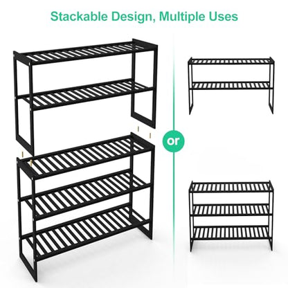 Jripae 5 Tier 32.5*10.5*30.3in Bamboo Shoe Rack for Closet Entryway Bedroom | Stackable Shoe Shelf Holder for Men/Women Hallway/Garage, Bookshelf, Flower Rack, Home Space Saving - size: 5-tier-long/32.5*10.5*30.3in
