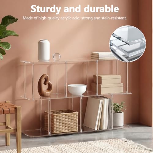 3-Tier Acrylic Wide Bookshelf 11.8''D X 47.2''W X 24.6''H Cube Organizer Shelf with Large Storage Easy Assembly for Home Office Living Room Bedroom