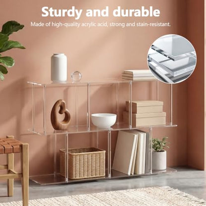 3-Tier Acrylic Wide Bookshelf 11.8''D X 47.2''W X 24.6''H Cube Organizer Shelf with Large Storage Easy Assembly for Home Office Living Room Bedroom