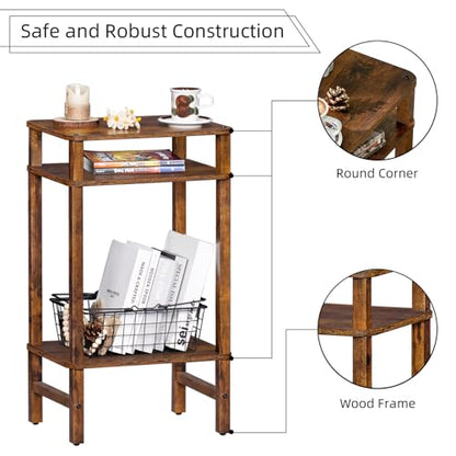 YUFAM Side Table End Table Tall Night Stand 3-Tier 2 Pack for Living Room Bedroom Bathroom Office Furniture Brown - color: Brown, size: 3 Tier