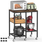 OGEMXU Kitchen Microwave Cart,Microwave Stand with Wheels,Coffee Bar Table Station,4-Tier Rolling Baker's Rack,Small Appliance Storage Shelf,Utility Side Table for Kitchen,Living Room (Rustic Brown) - color: Rustic Brown