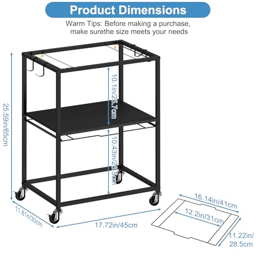 Sunexinlo Rolling File Cart for Letter/Legal Size 2-Tier,Hanging File Organizer, Pull-Out Mobile File Cabinet with 360° Wheels & 4 Hooks, Under Desk Filing Cabinets for Home Office, Black