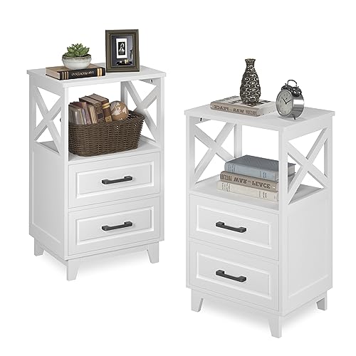 FansaFurn Tall Nightstand Wooden Rustic Bedside End Table for Bedroom, Living Room, 13" D x 18" W x 28" H(Set of 2), White - color: White, size: 13" D x 18" W x 28" H (Set of 2)