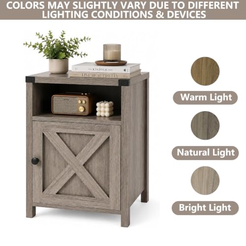 Catrimown Farmhouse Nightstand, Side Table End Table with Barn Door and Shelf,Bed Side Table End Table, Rustic Nightstands Set for Bedroom, Living Room, Grey Wash - color: Gray Wash