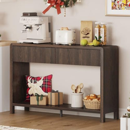 FATORRI Console Sofa Table with 2 Drawers, 47.2 inch Wood Couch Table Behind Sofa, Farmhouse Entryway Tables for Hallway Storage, Dark Walnut - color: Dark Walnut