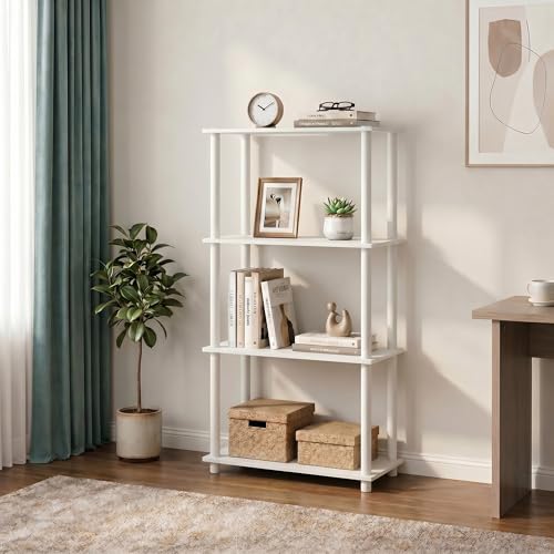 Furinno Turn-N-Tube Storage Shelves, 4-Tier Book Shelf, Corner Shelf, Toolless Open Shelves, for Organization and Storage, Living Room, Bedroom, Entryway, Laundry, Plain White - color: White/White, size: 4-Tier