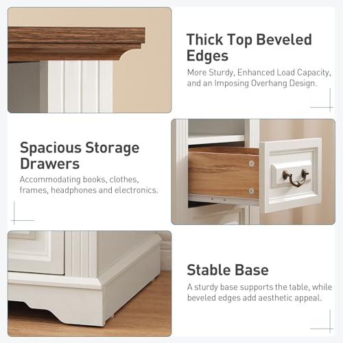 RALGEND Farmhouse Nightstand with Charging Station, Night Stand with 2 Drawers, End Tables Living Room, LED Bed Side Table with Open Shelf, End Table for Bedroom, Living Room, White and Walnut - color: White and Walnut