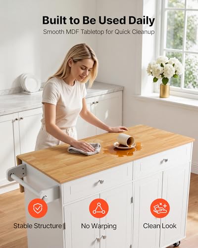 VEVOR Kitchen Island Cart with Storage, 42.36 in Wide Island Table for Kitchen, with 2 Drawers, Storage Cabinet, Table for Home Dining Room, White - size: 42.36"W