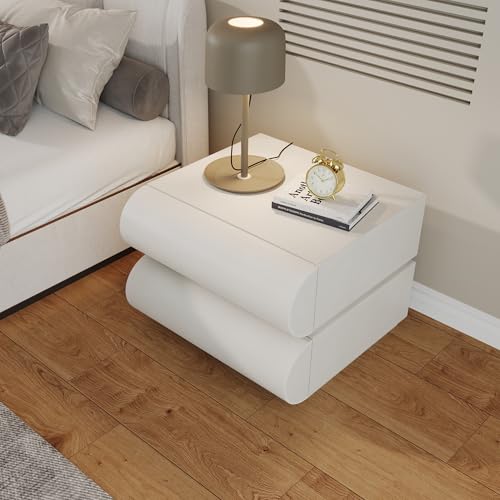 IKuinen Nightstand, Minimalist Bedside Table with 2 Solid Wood Drawer, Night Stands with Microfiber Leather, End Table for Bedroom-White - size: 2 Drawers