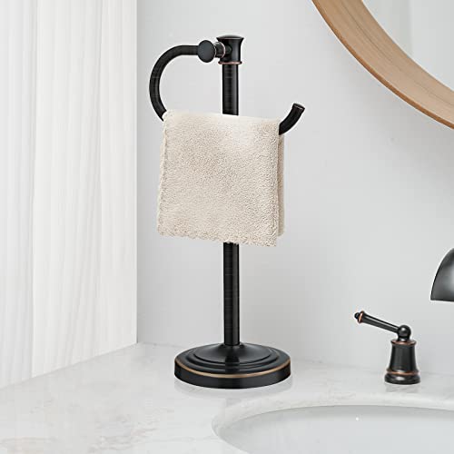 Stand Hand Towel Holder, Countertop Towel Bar, Oil Rubbed Bronze | 17 Inch Bathroom Towel Hanger, Freestanding Vanity Counter Top Towel Holder, Towel Ring Hardware Accessories, Stainless Steel - color: Bronze