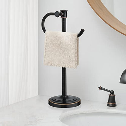 Stand Hand Towel Holder, Countertop Towel Bar, Oil Rubbed Bronze | 17 Inch Bathroom Towel Hanger, Freestanding Vanity Counter Top Towel Holder, Towel Ring Hardware Accessories, Stainless Steel - color: Bronze