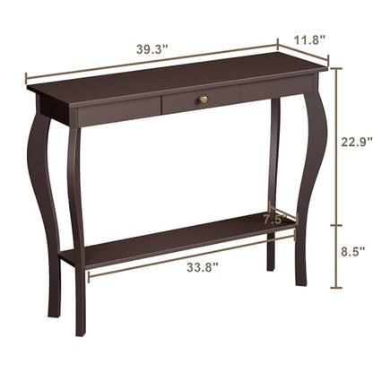 ChooChoo Narrow Console Table with Drawer, Chic Accent Sofa Entryway Table with Shelves for Entryway, Living Room, Hallway, Espresso - color: Espresso, size: 11.8"D x 39.3"W x 31.4"H
