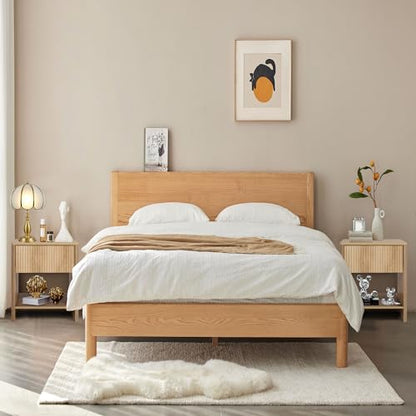 Mid Century Modern Night Stand with Drawer, Boho Nightstand for Bedroom, Small End Table with Storage, Living Room/Bed Side Table with Drawer for Small Spaces, Fluted Cabinet Wood Nightstand - color: Natural