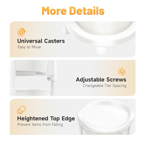 5-Tier Rotating Storage Rack, Round Kitchen Organizer Cart with Wheels for Fruit Vegetable, Multi-Layer Shelf for Bathroom Laundry Room, White