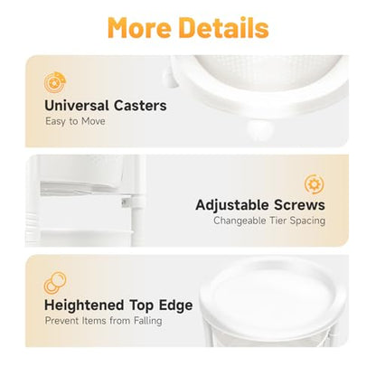 5-Tier Rotating Storage Rack, Round Kitchen Organizer Cart with Wheels for Fruit Vegetable, Multi-Layer Shelf for Bathroom Laundry Room, White
