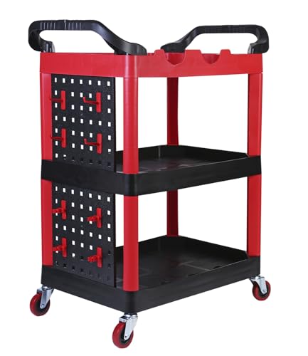 MaxWorks 50886 3 Shelf Rolling Utility Service Cart with Storage Carts and Bottle Holders with Side Hanging Hook 440-lb Capacity - style: 3 Shelves w/ bottle holder