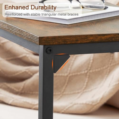 AMHANCIBLE C Shaped End Tables Set of 2, Couch Side Tables that Slide Under Sofa, Slim TV Trays for Living Room and Bedroom, Narrow Space Saving Laptop Workstation, Rustic Brown, HET02BBR - color: Rustic Brown