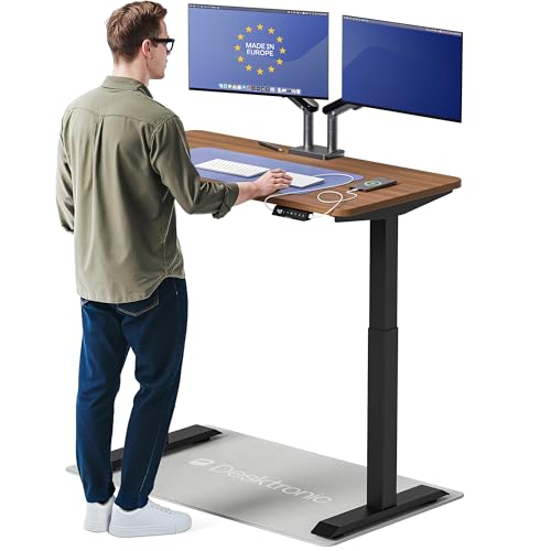 Desktronic HomeOne Standing Desk 48x24 — Ergonomic Sit Stand Home Office Desk, Made in Europe, Electric Dual Motor Height Adjustable, USB & USB-C Charging, Wobble-Free, Touchscreen, 3 Memory Presets - color: Black + Walnut, size: 48 x 24 in