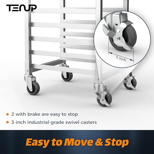 TenUp 10-Tier Half Size Sheet Pan Rack, Heavy-Duty Aluminum Bakery Rack with Wheels – Commercial Cooling & Storage Cart – 18" L x 15.5" W x 36" H - size: Half Size 10-Tier
