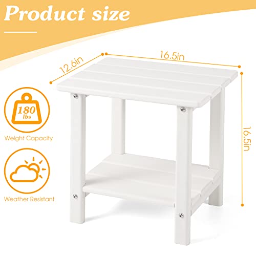 Apolimi Adirondack Outdoor Side Table, 2-Tier Sturdy Patio End Table Weather Resistant, 16.5" Solid Side Table for Patio, Pool, Porch - color: Pure White