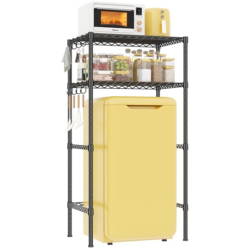 REIBII Mini Fridge Shelf with Storage, 2-Tier Adjustable Metal Shelving Unit with 8 Hooks,176 LBS Heavy Duty Organizer Rack for Dorm Room,Apartment, Kitchen and Office,52.36" H x 26.38" W x 18.1" D - size: 26.38Wx18.1Dx52.36H