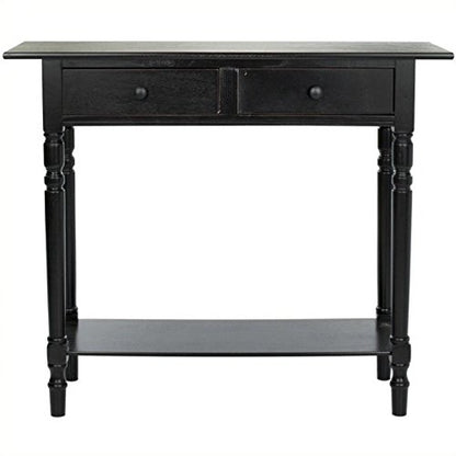 SAFAVIEH Home Collection – Rosemary Distressed Black Console Table with Drawers & Shelf, Classic Contemporary Storage Console, Turned Leg Design (AMH5705B) - color: Distressed Black