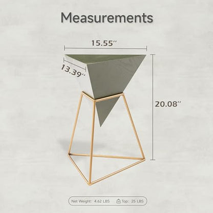 COZAYH Modern Geometric End Table with Wooden Top and Golden Metal Base, Unique Pyramid Side Table Plant Stand for Office, Living Room, Bedroom, Fully Assembled, Triangle, Green - color: Green