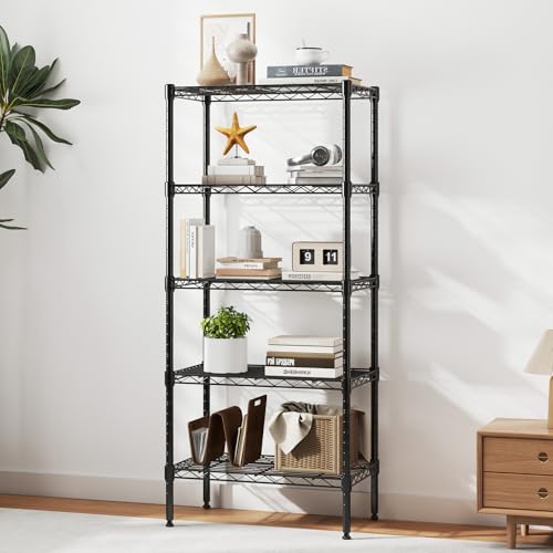 NEWBULIG 5-Tier Metal Wire Storage Shelves, Adjustable Heavy Duty Steel Shelving Unit, Freestanding Storage Rack Organizer for Kitchen, Pantry, Garage, Bathroom, 23.2" W x 13.4" D x 59.8" H, Black - size: 23.2" W x 13.4" D x 59.8" H