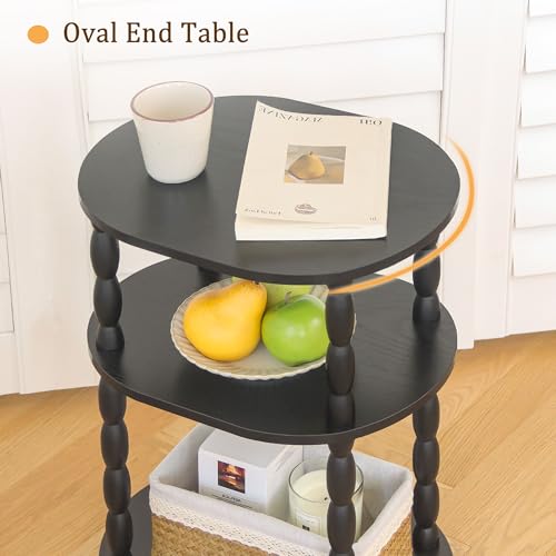 MaxSmeo Black Side Table, 3-Tier Small Oval End Table, Modern Night Stand Wood Accent Table for Living Room, Bedroom, Black - color: Black