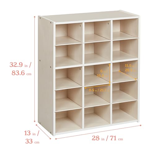 ECR4Kids Streamline 15 Cubby Tray Storage Cabinet, 5x3, Classroom Furniture, White Wash - color: White