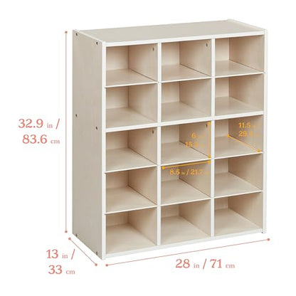 ECR4Kids Streamline 15 Cubby Tray Storage Cabinet, 5x3, Classroom Furniture, White Wash - color: White