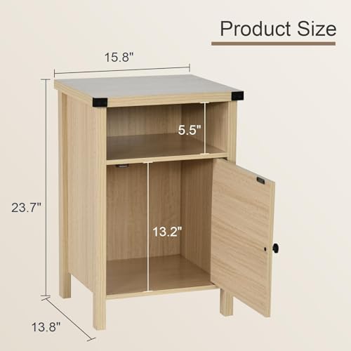 Farmhouse End Table, Nightstand with Barn Door and Shelf,Set of 2,Natural | End Tables,Wooden Sofa Side Table, Modern Bed Side Table Rustic Nightstands, Bedroom, Living Room - color: Natural