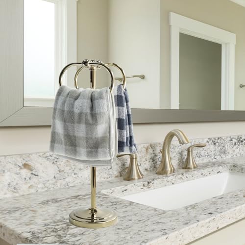 17 Inch Stainless Steel Hand Towel Holder Double Stand Hand Towel Ring for Washcloths or dishcloths Non-Slip Base Free Standing Towel Rack for Bathroom Kitchen (Gold) - color: Gold